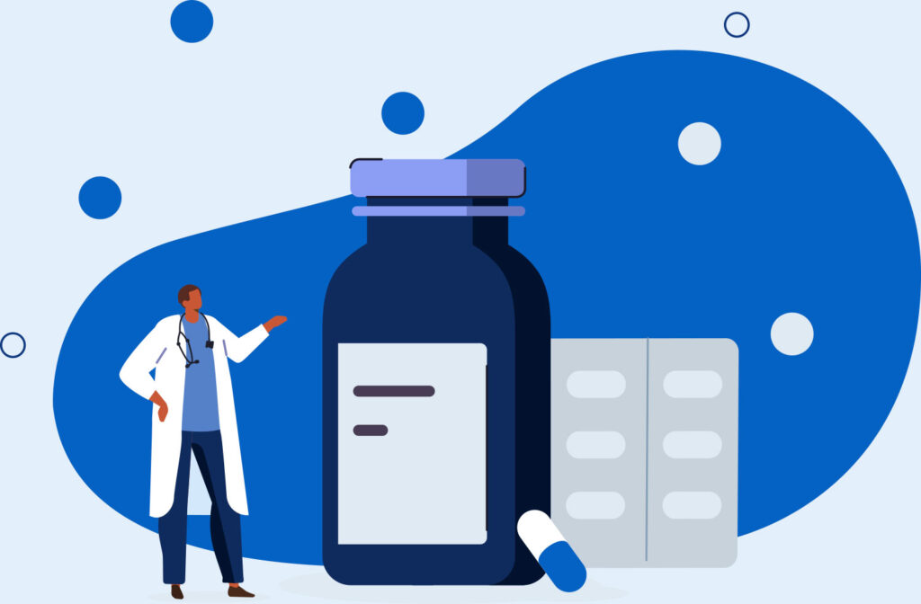 Doctor and pills graphic